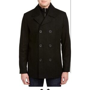 Kenneth Cole Men's Black Wool Blend Double Breasted Classic Peacoat Size XL